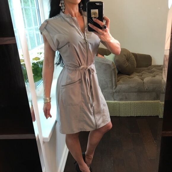 H&M zip up pocket tie front midi dress - Picture 2 of 8